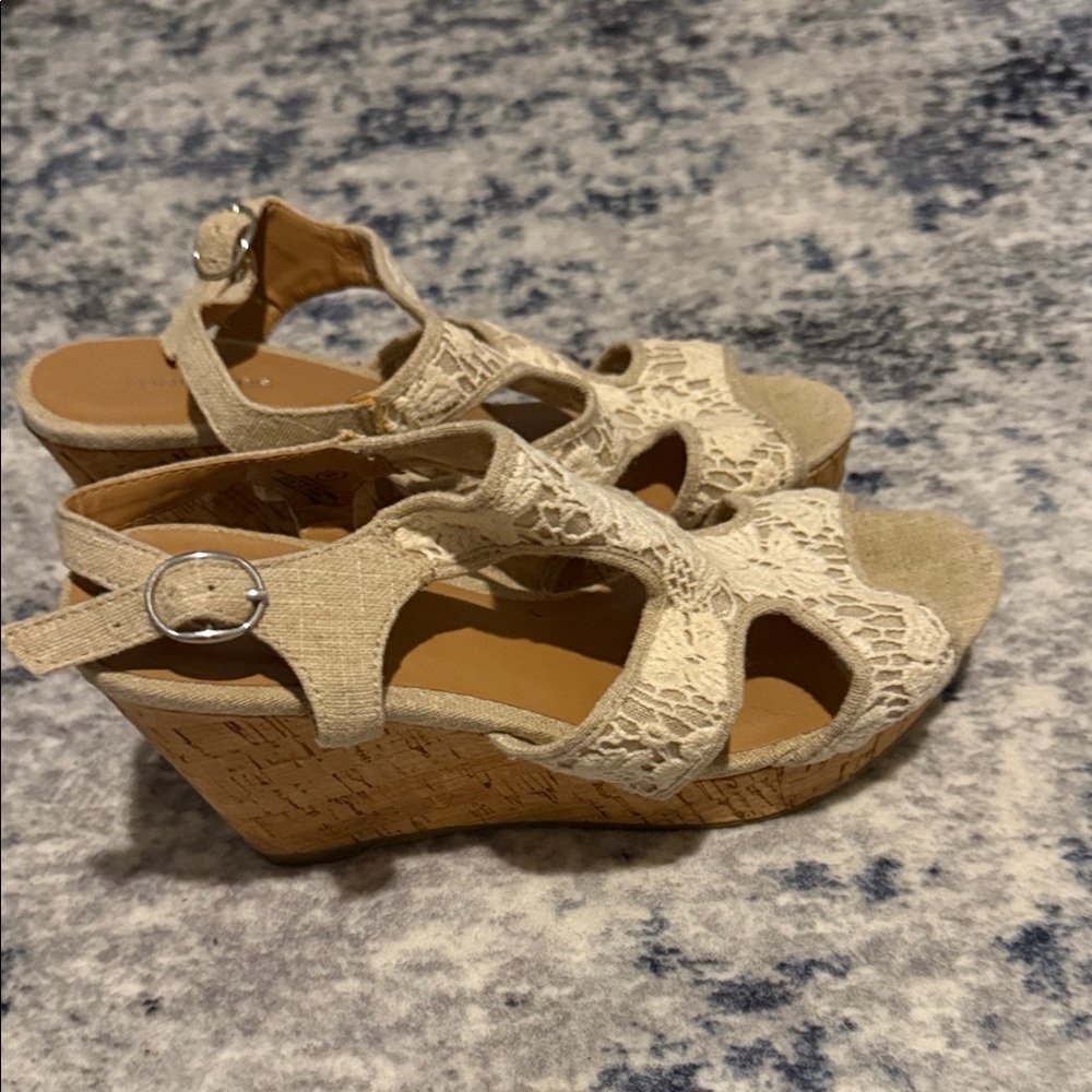 Maurices Cream Lace Wedge Sandals
